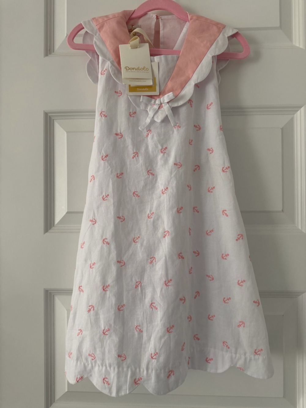 Dondolo Anchor Girl Dress 8Y NWT pink & white embroidery